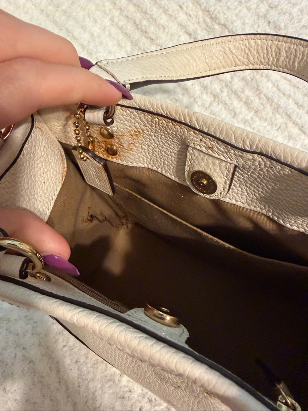 Coach Cream Leather Box Crossbody with Top Handle
